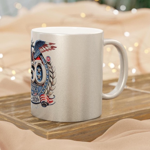 250th Semiquincentennial Anniversary USofA 1776 - 2026 Metallic Silver Mug 11oz - Picture 3 of 7